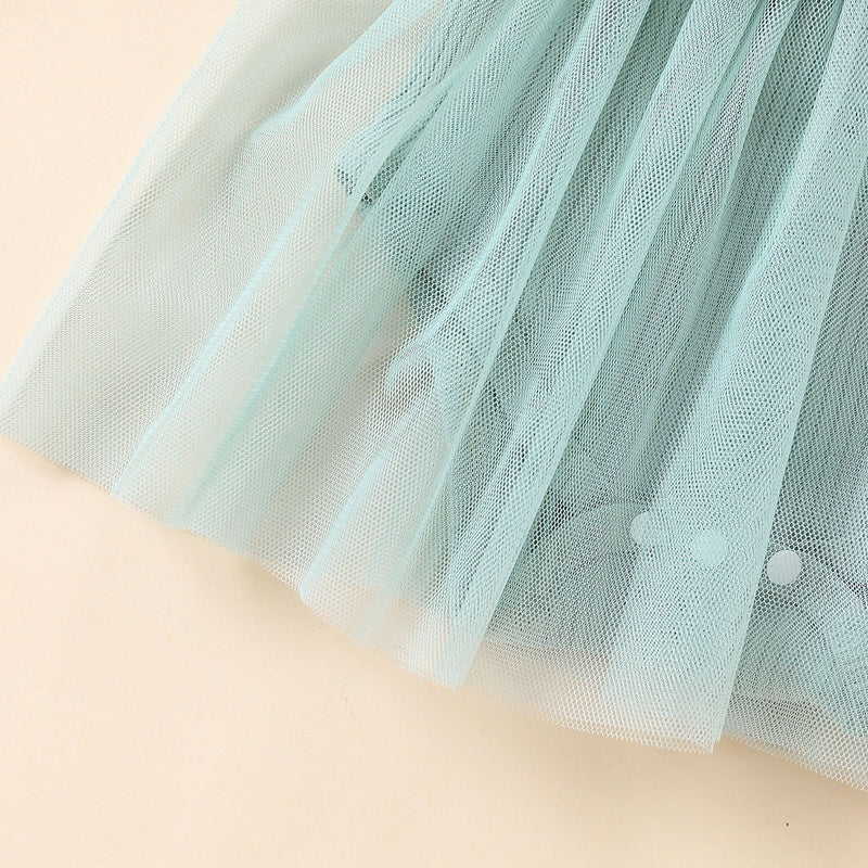 Girls' Multi-color Mesh Flounced Sleeve Short Sleeved Kazakhstan Skirt