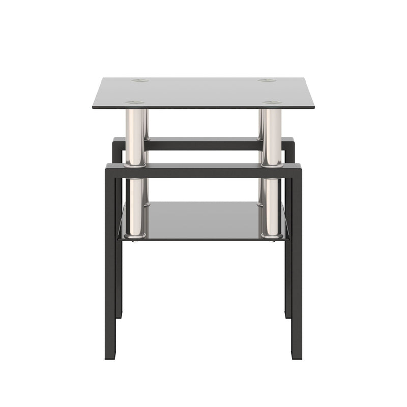 Modern Tempered Glass Tea Table, End Square Table For Living Room - Black