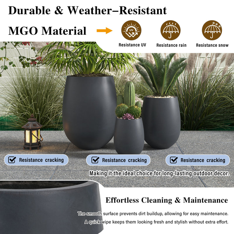 Lightweight Round MGO Outdoor Planter Set - 3 Sizes