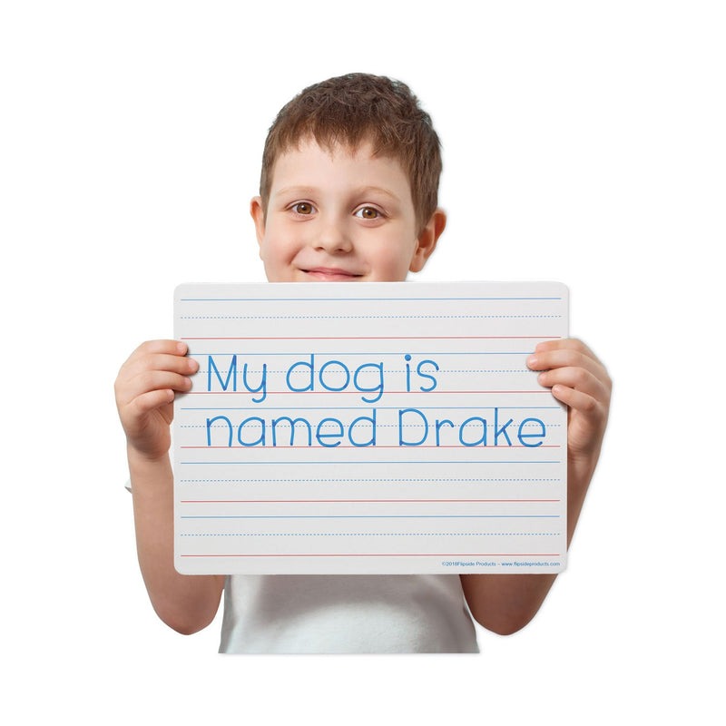 Flipside Two-Sided Red and Blue Ruled Dry Erase Board, 12 x 9, Ruled White Front, Unruled White Back, 24/Pack