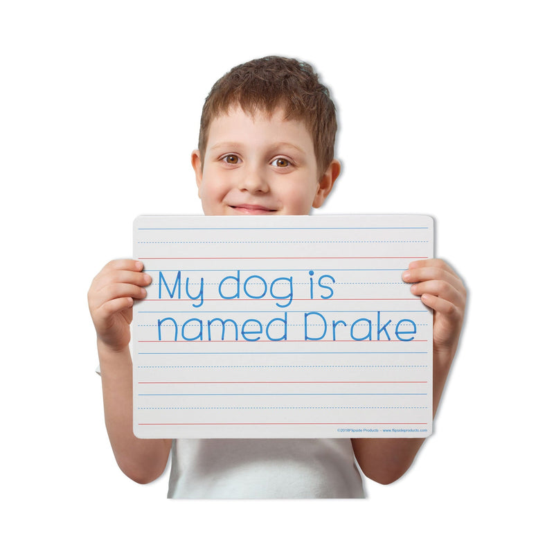 Flipside Two-Sided Red and Blue Ruled Dry Erase Board, 12 x 9, Ruled White Front, Unruled White Back, 12/Pack