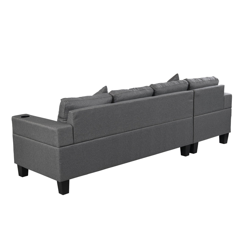 Modern Sectional Sofa Set with L Shape Chaise Lounge and Cup Holders