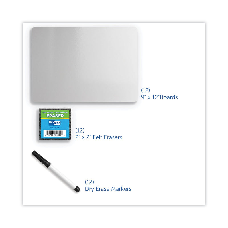 Flipside Dry Erase Board Set, 12 x 9, White, Black Markers, 12/Pack