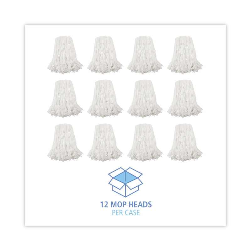 Boardwalk Premium Cut-End Wet Mop Heads, Rayon, 16oz, White, 12/Carton