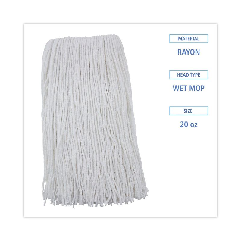 Boardwalk Premium Cut-End Wet Mop Heads, Rayon, 20oz, White, 12/Carton