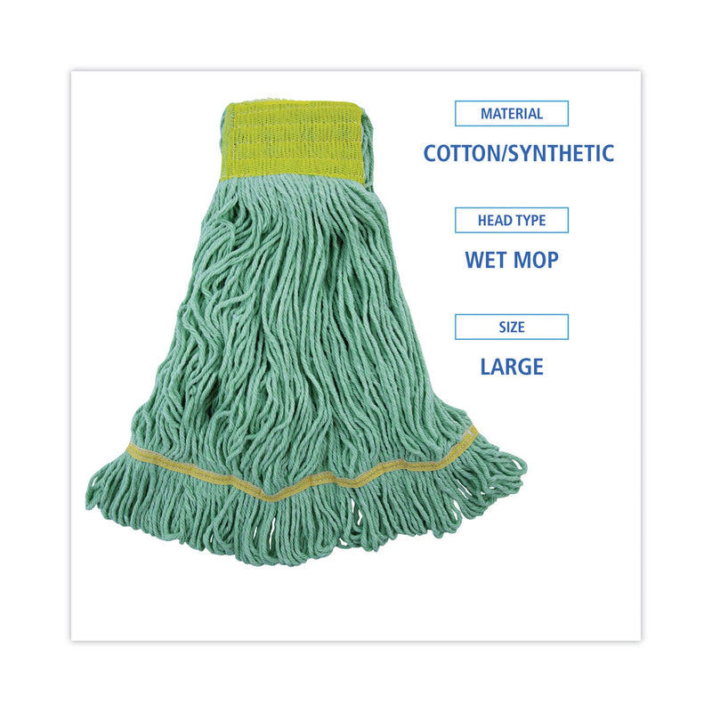 Boardwalk EcoMop Looped-End Mop Head, Recycled Fibers, Large Size, Green, 12/Carton
