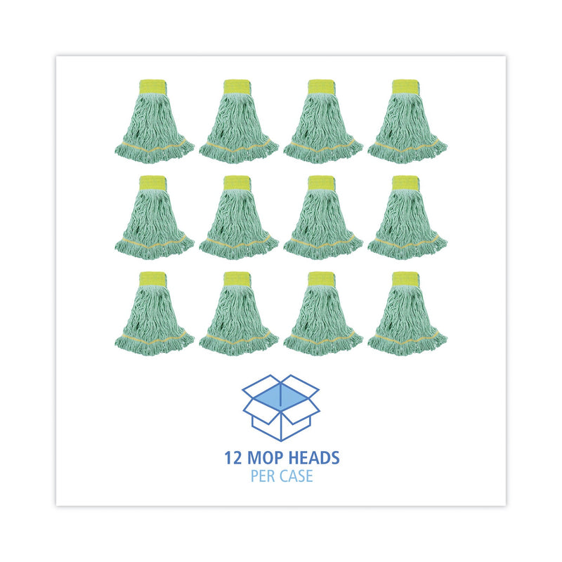 Boardwalk EcoMop Looped-End Mop Head, Recycled Fibers, Large Size, Green, 12/Carton