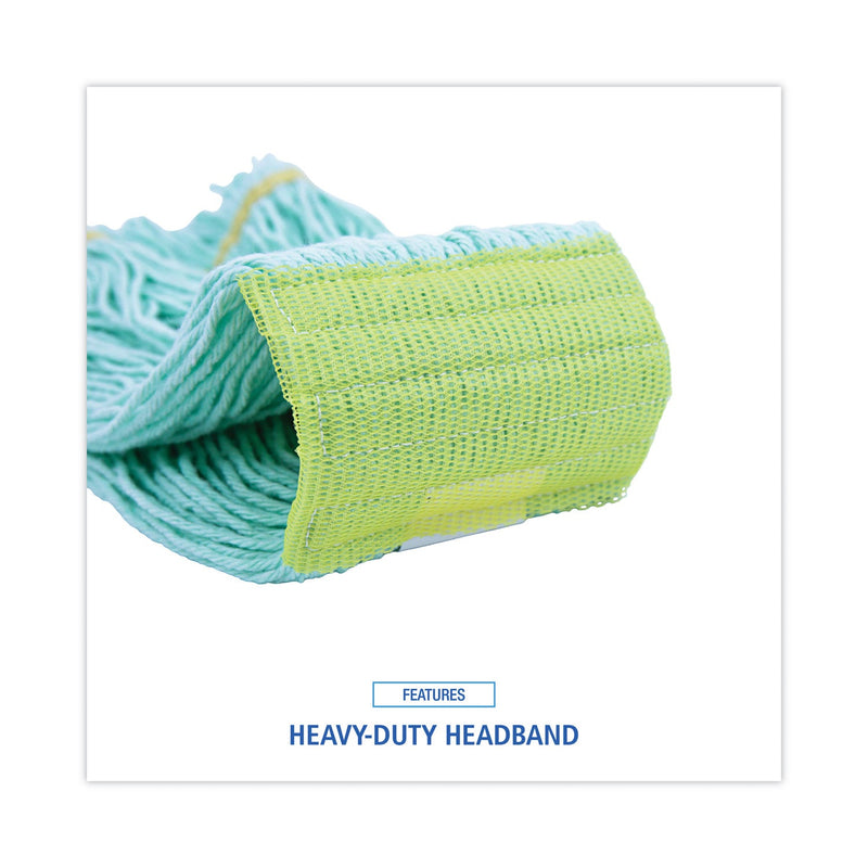 Boardwalk EcoMop Looped-End Mop Head, Recycled Fibers, Medium Size, Green