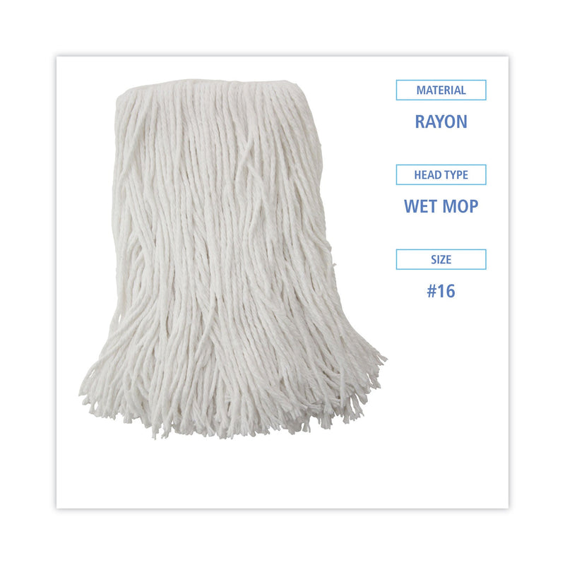Boardwalk Mop Head, Value Standard Head, Rayon Fiber, Cut-End, Size No. 16, White, 12/Carton
