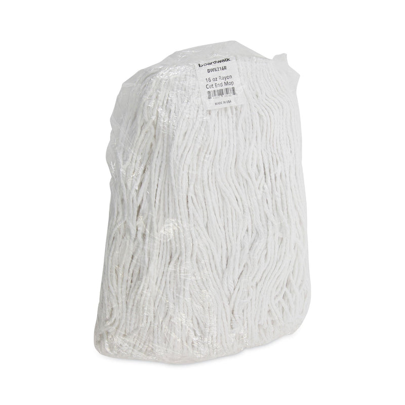 Boardwalk Mop Head, Value Standard Head, Rayon Fiber, Cut-End, Size No. 16, White, 12/Carton