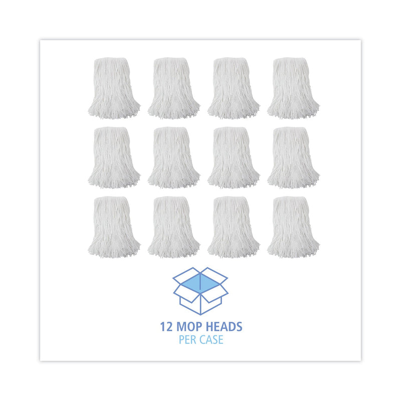 Boardwalk Mop Head, Value Standard Head, Rayon Fiber, Cut-End, Size No. 16, White, 12/Carton