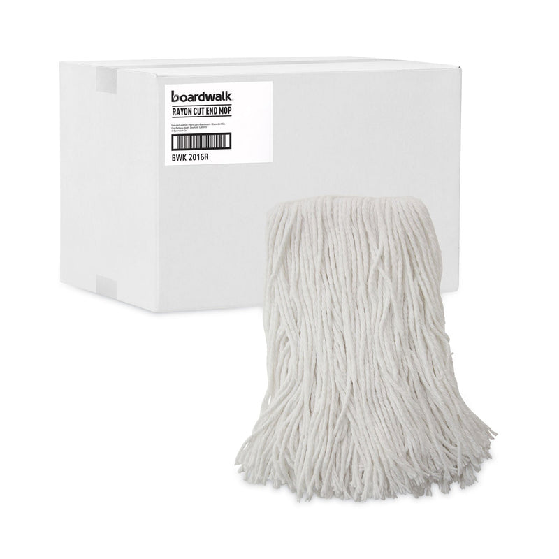 Boardwalk Mop Head, Value Standard Head, Rayon Fiber, Cut-End, Size No. 16, White, 12/Carton