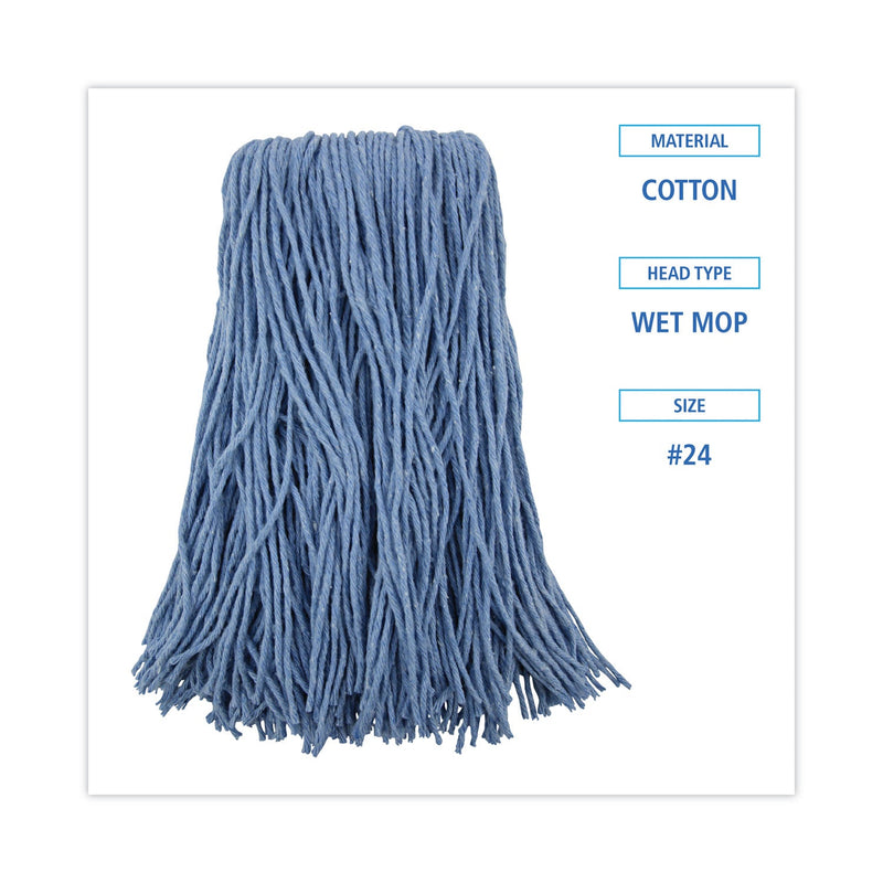 Boardwalk Mop Head, Standard Head, Cotton/Synthetic Fiber, Cut-End, #24, Blue, 12/Carton