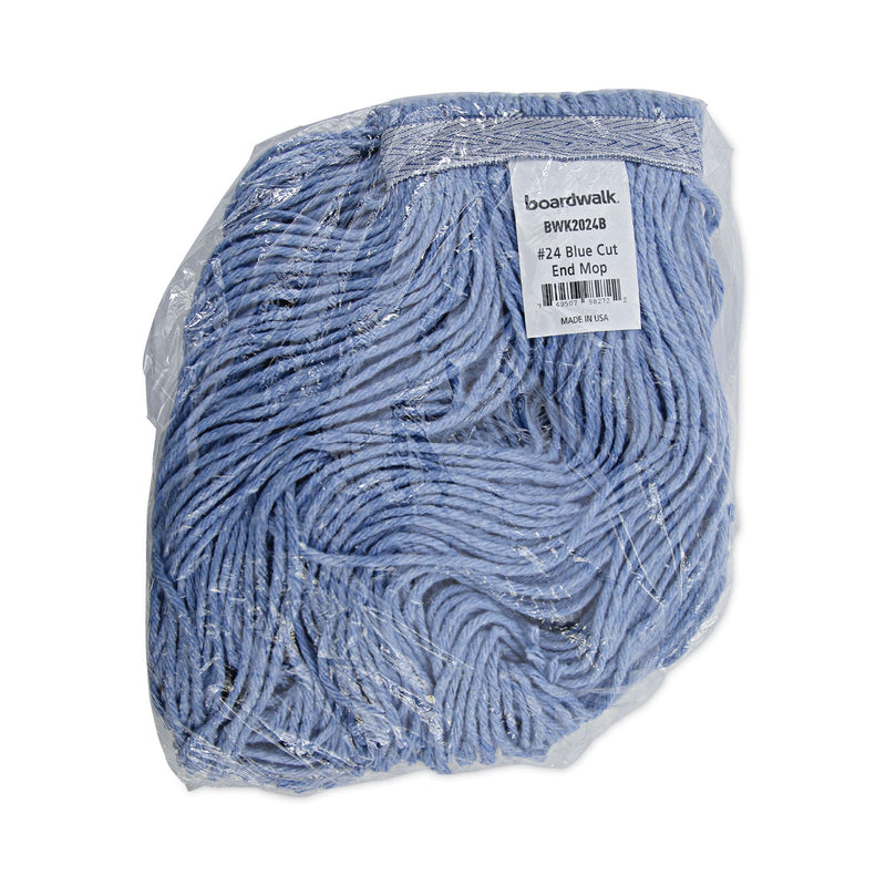 Boardwalk Mop Head, Standard Head, Cotton/Synthetic Fiber, Cut-End, #24, Blue, 12/Carton