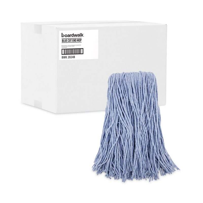 Boardwalk Mop Head, Standard Head, Cotton/Synthetic Fiber, Cut-End, #24, Blue, 12/Carton