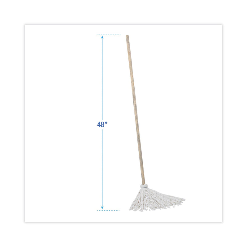 Boardwalk Handle/Deck Mops, 12 oz White Rayon Head, 48" Oak Wood Handle, 6/Pack