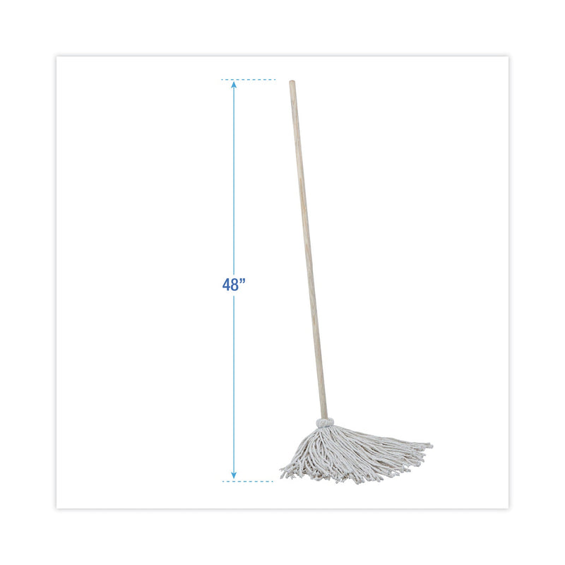 Boardwalk Handle/Deck Mops, 16 oz White Cotton Head, 48" Oak Wood Handle
