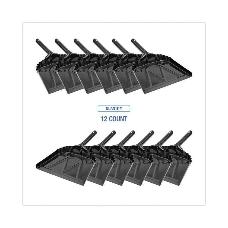 Boardwalk Metal Dust Pan, 12 x 14, 2" Handle, 20-Gauge Steel, Black, 12/Carton