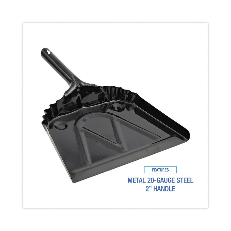 Boardwalk Metal Dust Pan, 12 x 14, 2" Handle, 20-Gauge Steel, Black, 12/Carton
