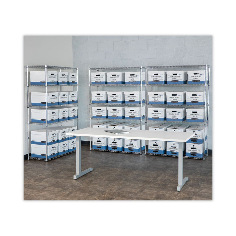 Bankers Box HANG'N'STOR Medium-Duty Storage Boxes, Letter/Legal Files, 13" x 16" x 10.5", White/Blue, 4/Carton