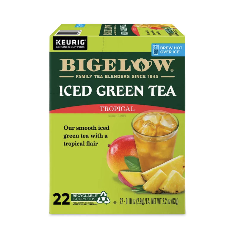 Bigelow Tropical Iced Green Tea, K-Cup, 0.10 oz, 22/Box