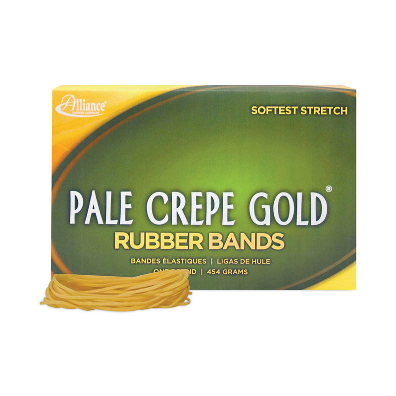 Alliance Pale Crepe Gold Rubber Bands, Size 19, 0.04" Gauge, Golden Crepe, 1 lb Box, 1,890/Box