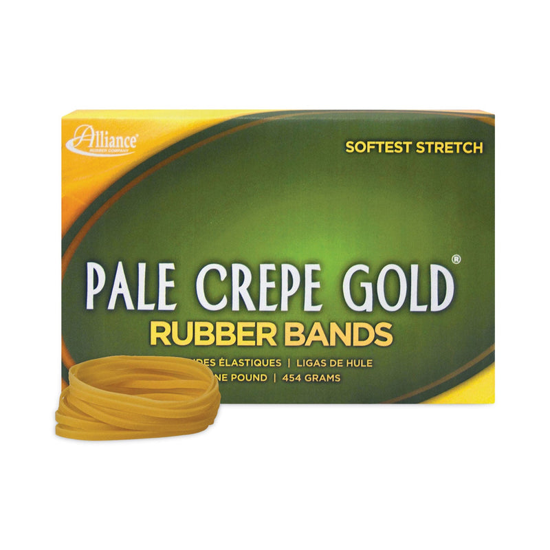 Alliance Pale Crepe Gold Rubber Bands, Size 32, 0.04" Gauge, Golden Crepe, 1 lb Box, 1,100/Box