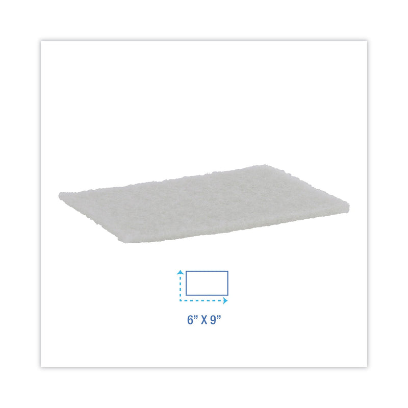Boardwalk Light Duty Scour Pad, White, 6 x 9, White, 20/Carton