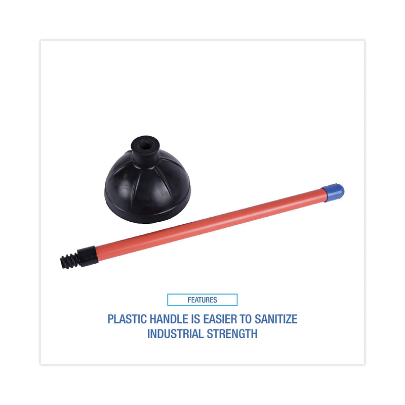 Boardwalk Toilet Plunger, 18" Plastic Handle, 5.63" dia, Red/Black, 6/Carton