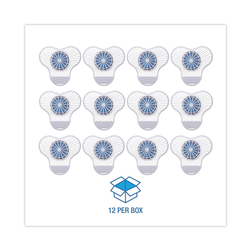 Boardwalk Urinal Screen with Non-Para Cleaner Block, Green Apple Scent, 3.25 oz, Blue/White, 12/Box