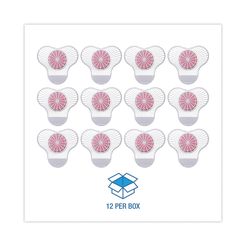 Boardwalk Urinal Screen with Para Deodorizer Block, Cherry Scent, 3 oz, Red/White, 12/Box