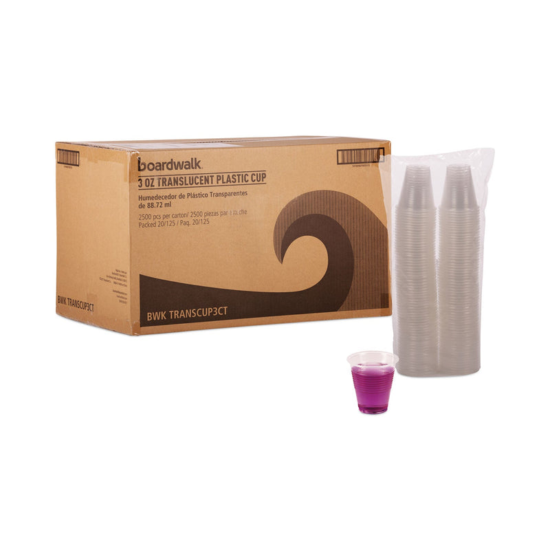 Boardwalk Translucent Plastic Cold Cups, 3 oz, Polypropylene, 125 Cups/Sleeve, 20 Sleeves/Carton