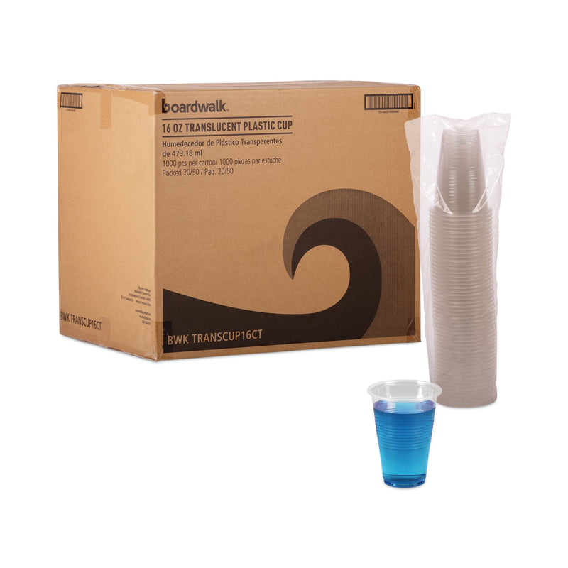 Boardwalk Translucent Plastic Cold Cups, 16 oz, Polypropylene, 50 Cups/Sleeve, 20 Sleeves/Carton
