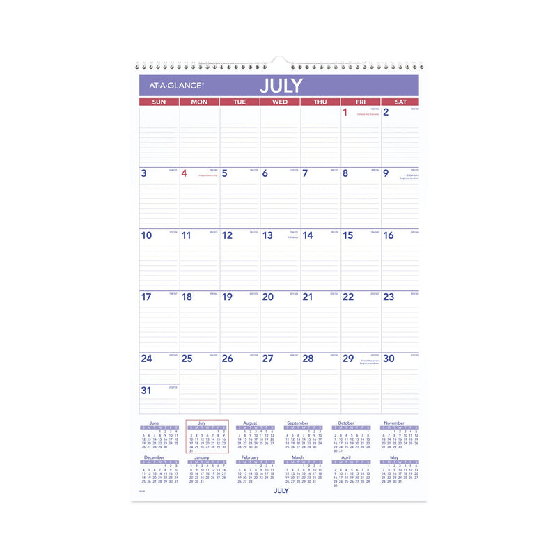 AT-A-GLANCE Academic Year Monthly Wall Calendar with Ruled Daily Blocks, 15.5 x 22.75, White Sheets, 12-Month (July to June): 2022-2023