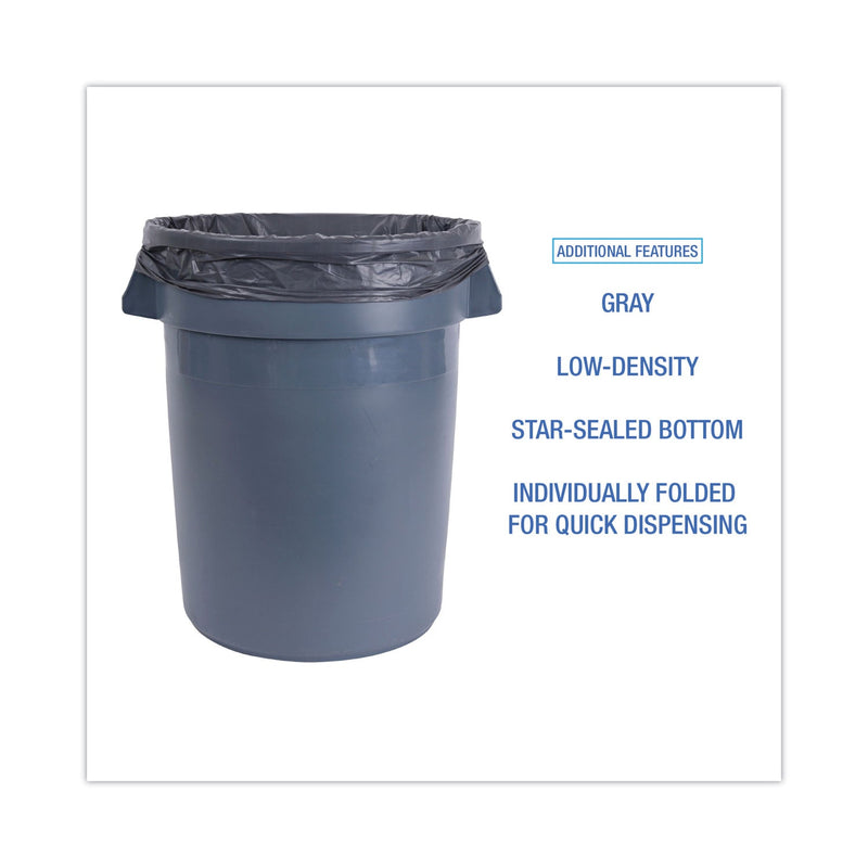 Boardwalk Linear Low Density Industrial Can Liners, 33 gal, 1.3 mil, 33 x 39, Gray, 100/Carton