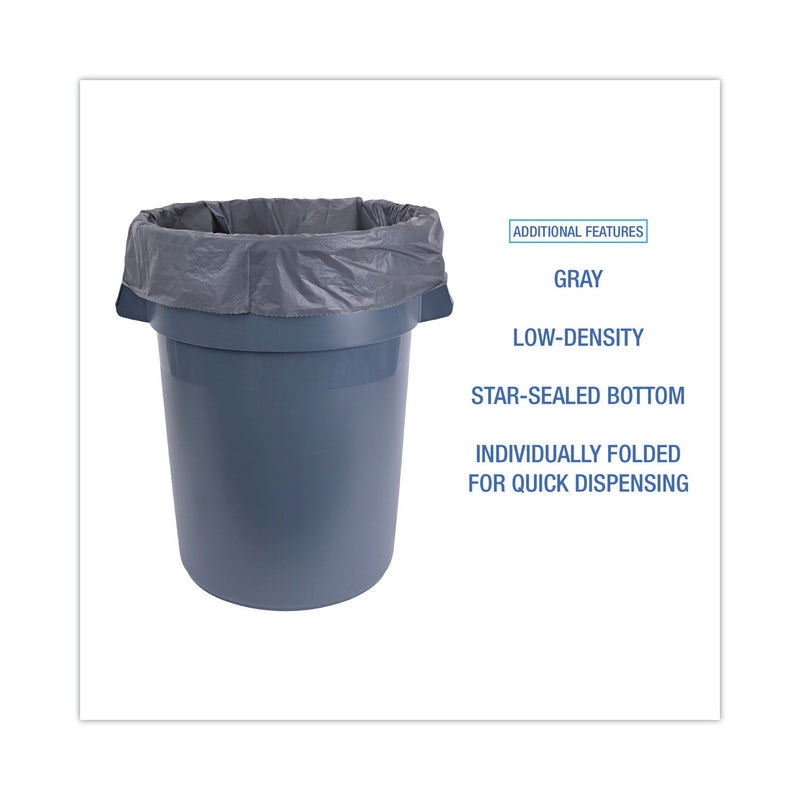 Boardwalk Linear Low Density Industrial Can Liners, 60 gal, 1.3 mil, 38 x 58, Gray, 100/Carton
