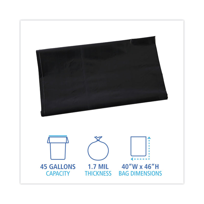 Boardwalk Linear Low Density Industrial Can Liners, 45 gal, 1.7 mil, 40 x 46, Black, 100/Carton
