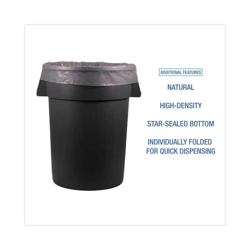 Boardwalk High Density Industrial Can Liners Flat Pack, 33 gal, 16 microns, 33 x 40, Natural, 200/Carton