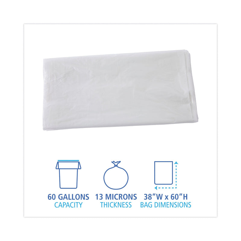 Boardwalk High Density Industrial Can Liners Flat Pack, 60 gal, 13 microns, 38 x 60, Natural, 200/Carton