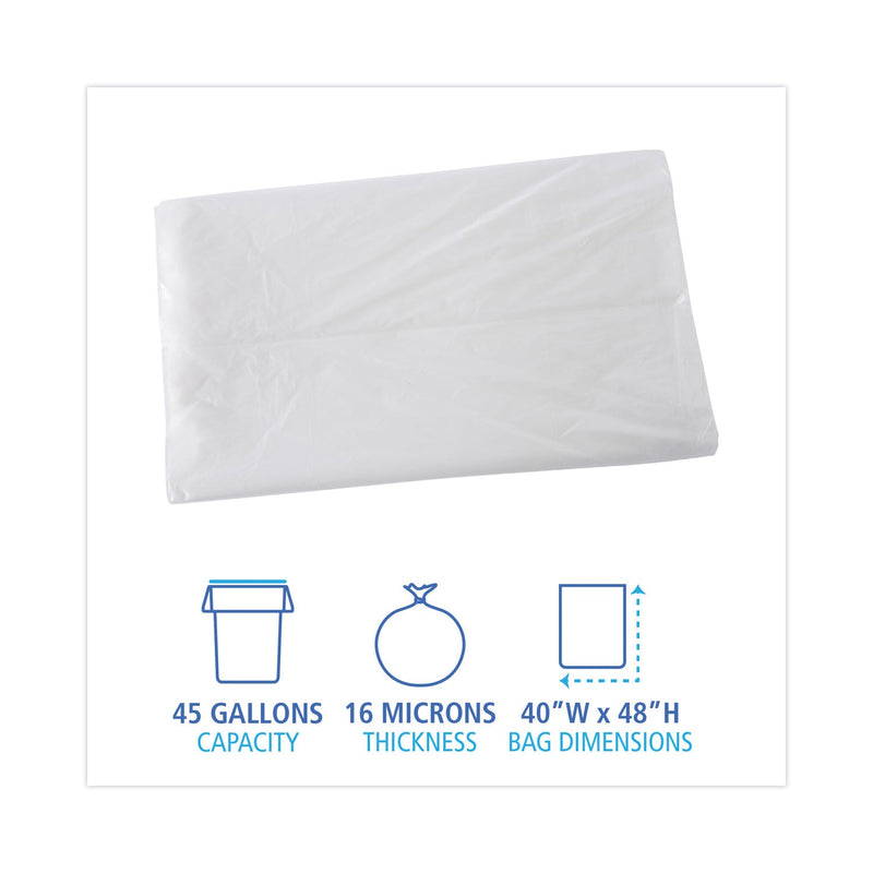 Boardwalk High Density Industrial Can Liners Flat Pack, 45 gal, 16 microns, 40 x 48, Natural, 200/Carton