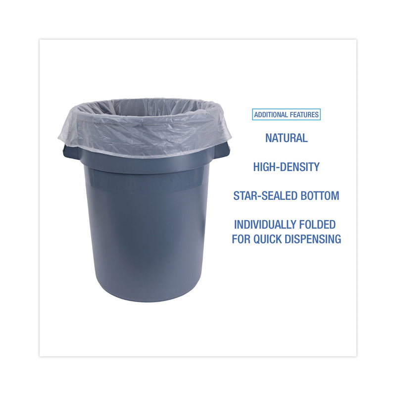 Boardwalk High Density Industrial Can Liners Flat Pack, 45 gal, 16 microns, 40 x 48, Natural, 200/Carton