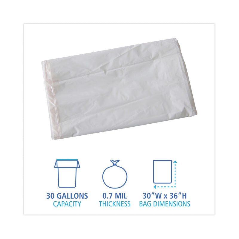 Boardwalk Linear Low Density Industrial Can Liners, 30 gal, 0.7 mil, 30 x 36, White, 200/Carton
