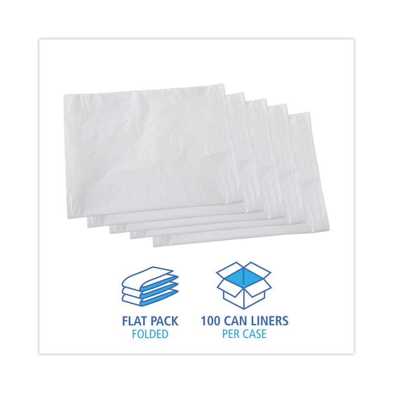 Boardwalk Linear Low Density Industrial Can Liners, 60 gal, 0.7 mil, 38 x 58, White, 100/Carton