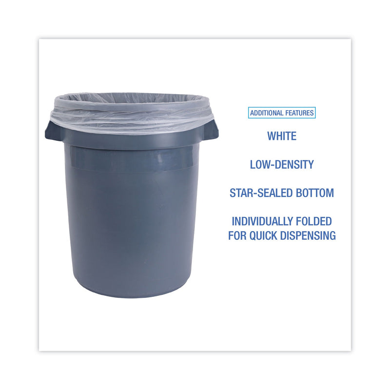 Boardwalk Linear Low Density Industrial Can Liners, 60 gal, 0.7 mil, 38 x 58, White, 100/Carton