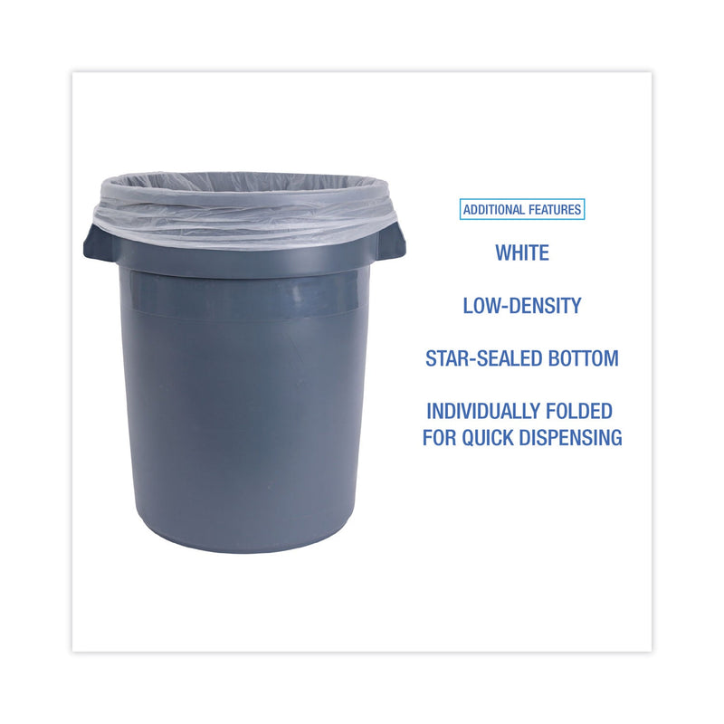 Boardwalk Linear Low Density Industrial Can Liners, 30 gal, 0.9 mil, 30 x 36, White, 100/Carton