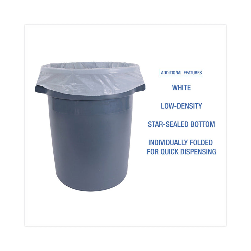 Boardwalk Linear Low Density Industrial Can Liners, 33 gal, 0.9 mil, 33 x 39, White, 100/Carton
