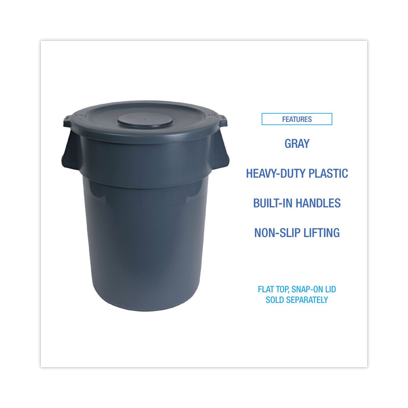Boardwalk Round Waste Receptacle, LLDPE, 32 gal, Gray