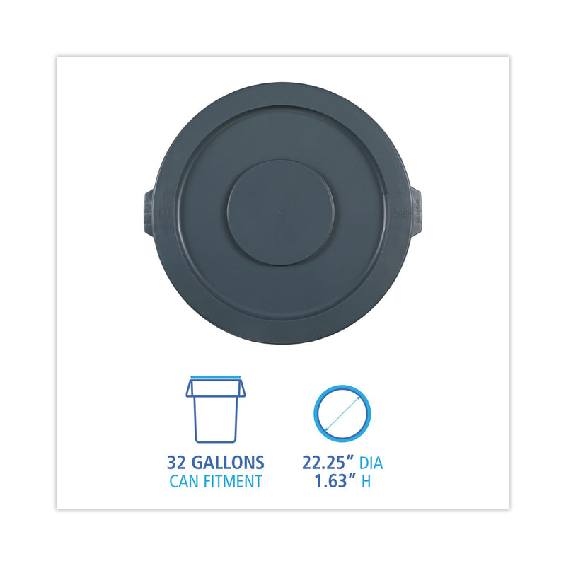 Boardwalk Lids for 32 gal Waste Receptacle, Flat-Top, Round, Plastic, Gray