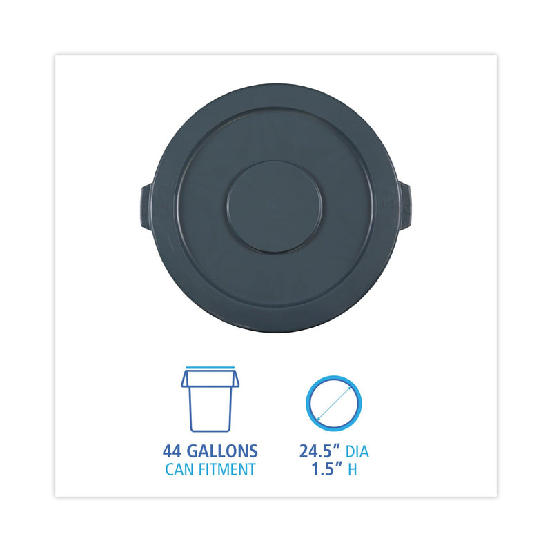 Boardwalk Lids for 44 gal Waste Receptacles, Flat-Top, Round, Plastic Gray