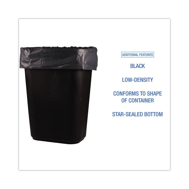 Boardwalk Low-Density Waste Can Liners, 16 gal, 1 mil, 24 x 32, Black, 10 Bags/Roll, 15 Rolls/Carton